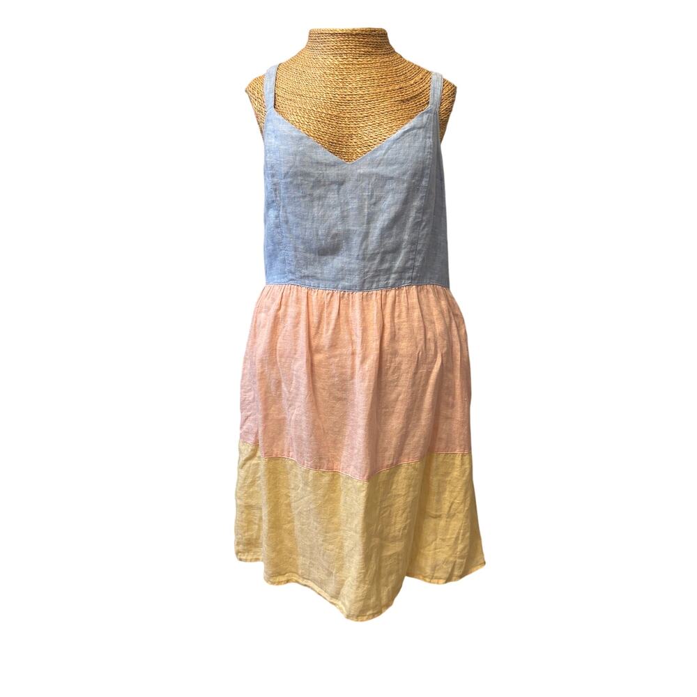 Cynthia Rowley 100% Linen Colorblock Dress | Size L | Cottagecore Sundress